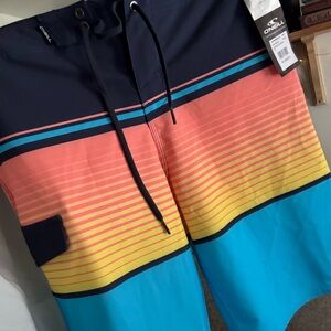 O'Neill Boys 16 Blue and Orange Striped Board Shorts 18” inseam